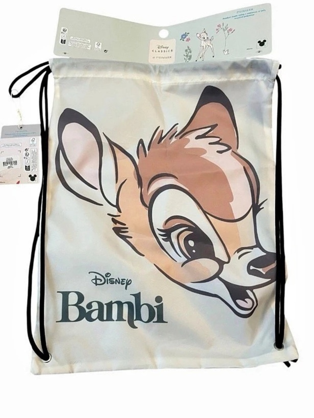 Disney Bambi Drawstring Bag in Cream & Brown NWT